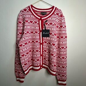 Marled Red and White Heart Pattern Sweater valentines cotton medium